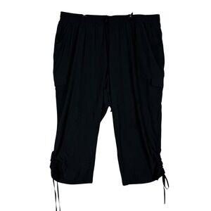 NWT Cato Pants Women 26/28W Black Plus Sportswear Capri Cargo Stretch Drawstring